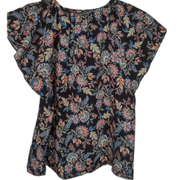 Evereve Roan and Ryan Floral Blouse Top Short Sleeve Cotton Size XS Cap Sleeve - Picture 3 of 12